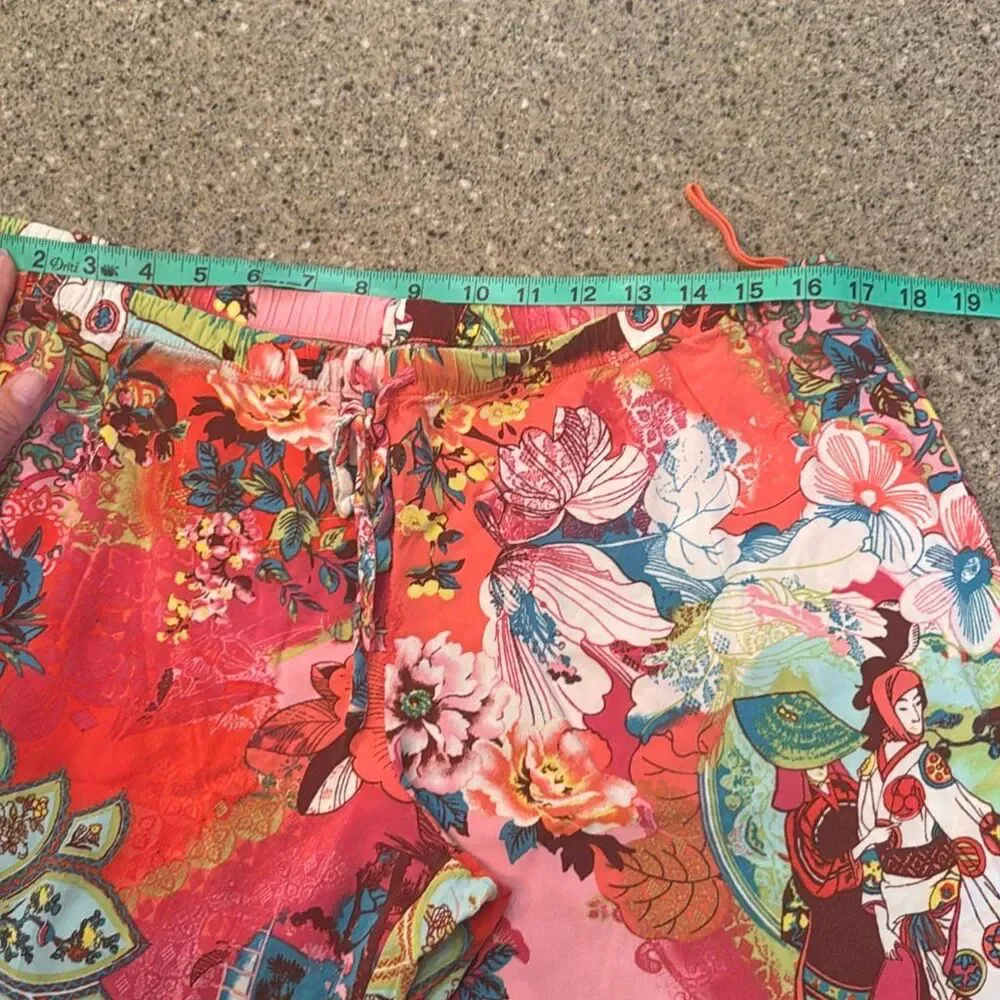 NATORI Cropped Pajama Loungewear Pants Pink Floral Japanese-Inspired Print